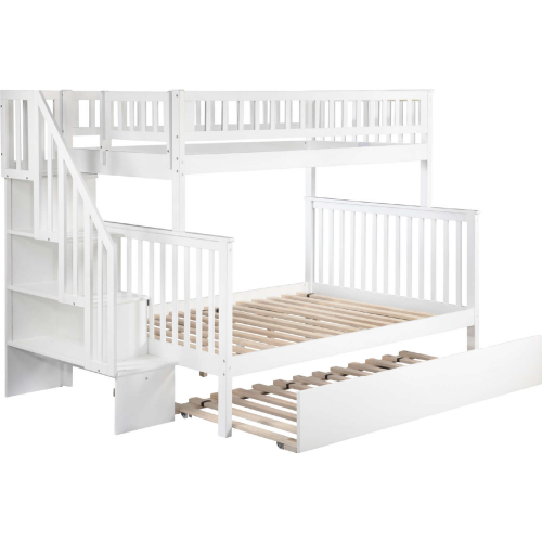 Woodland Staircase Bunk Bed Twin Over Full w/ Twin Urban Lifestyle Trundle in White