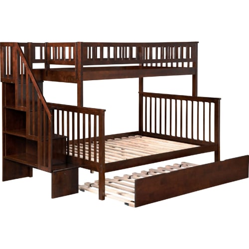 Woodland Staircase Twin over Full Bunk Bed with Twin Urban Lifestyle Trundle in Antique Walnut