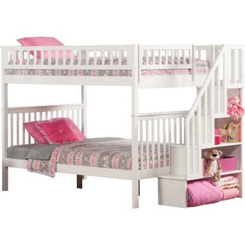 Woodland Staircase Bunk Bed Full Over Full in White