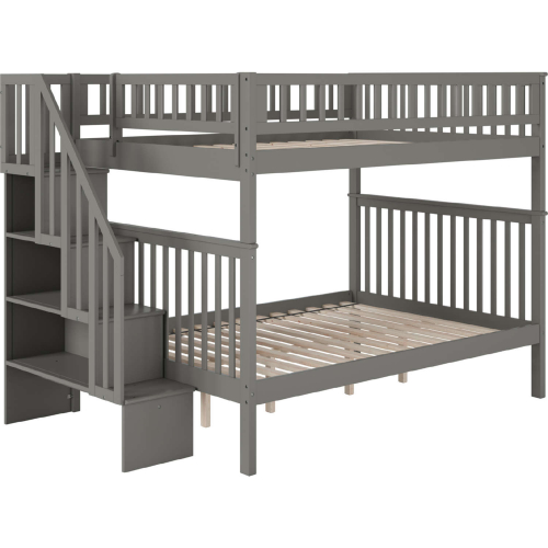 Woodland Staircase Full Over Full Bunk Bed in Grey