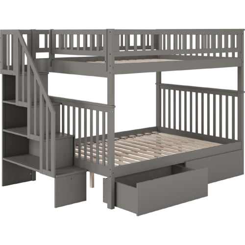 Woodland Staircase Full Over Full Bunk Bed & 2 Urban Drawers in Grey