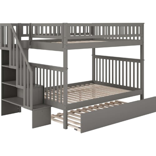 Woodland Staircase Full Over Full Bunk Bed & Urban Trundle Bed in Grey