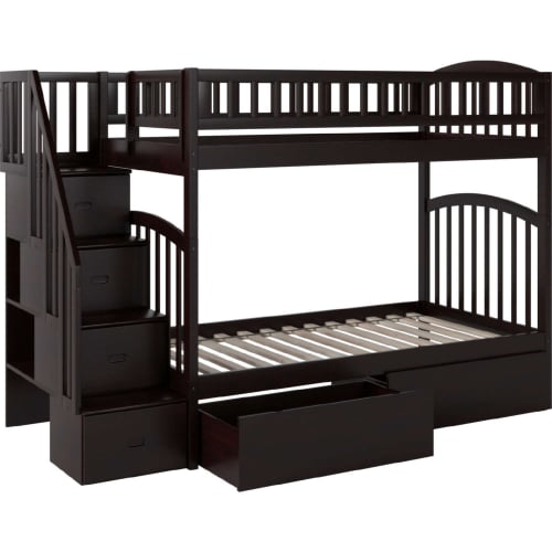 Westbrook Staircase Bunk Bed Twin Over Twin w/ 2 Urban Bed Drawers in Espresso