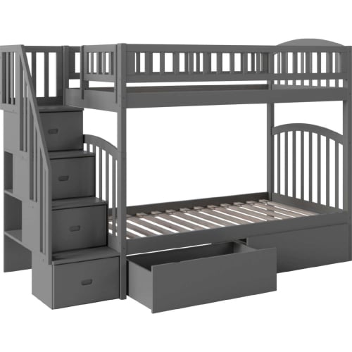 Westbrook Staircase Bunk Bed Twin Over Twin w/ 2 Urban Bed Drawers in Grey