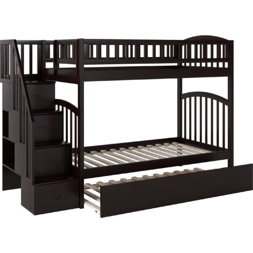 Westbrook Staircase Bunk Bed Twin Over Twin w/ Urban Trundle Bed in Espresso