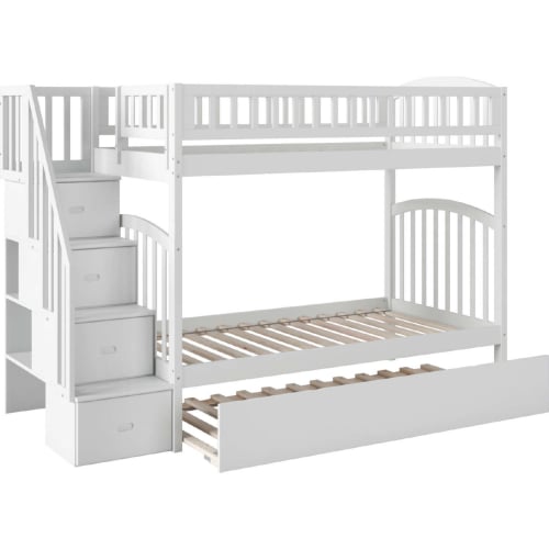 Westbrook Staircase Bunk Bed Twin Over Twin w/ Urban Trundle Bed in White