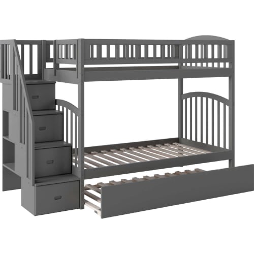 Westbrook Staircase Bunk Bed Twin Over Twin w/ Urban Trundle Bed in Grey