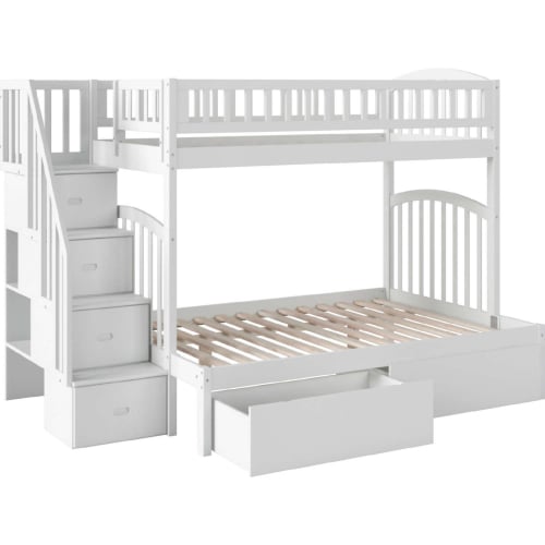 Westbrook Staircase Bunk Bed Twin Over Full w/ 2 Urban Bed Drawers in White