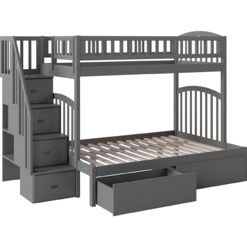 Westbrook Staircase Twin over Full Bunk Bed with 2 Urban Bed Drawers in Grey