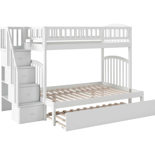 Westbrook Staircase Bunk Bed Twin Over Full w/ Twin Urban Trundle Bed in White