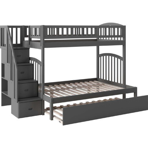 Westbrook Staircase Bunk Bed Twin Over Full w/ Twin Urban Trundle Bed in Grey