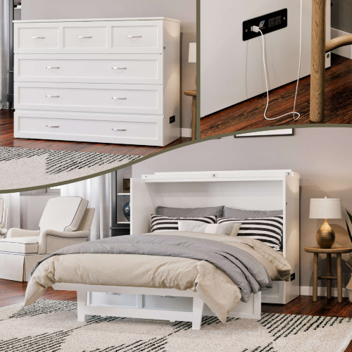 Northfield Full Murphy Bed Chest in White Finish Wood