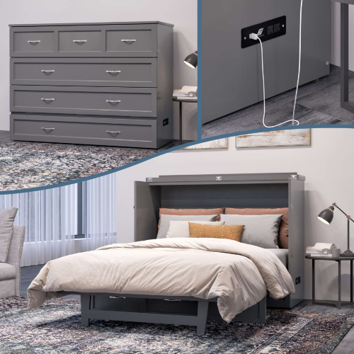 Northfield Full Murphy Bed Chest in Grey Finish Wood