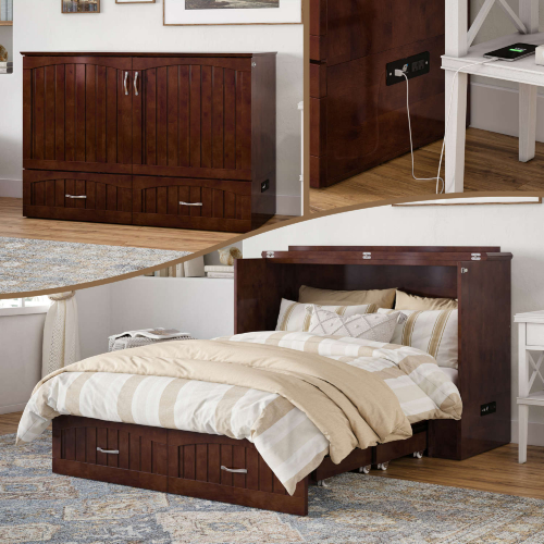 Southampton Full Murphy Bed Chest in Walnut Wood