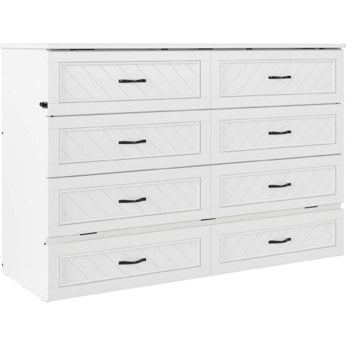 Dakota Queen Murphy Bed Chest with Drawer & Charging Station in White Wood