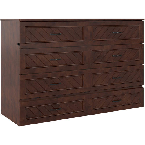 Dakota Queen Murphy Bed Chest w/ Drawer & Charging Station in Walnut Finish Wood