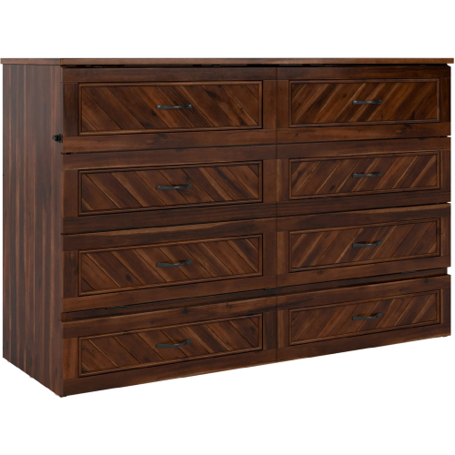 Dakota Queen Murphy Bed Chest w/ Drawer & Charging Station in Barnwood Finish