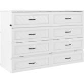 Alpine Queen Murphy Bed Chest, Mattress & Charging Station in White Wood