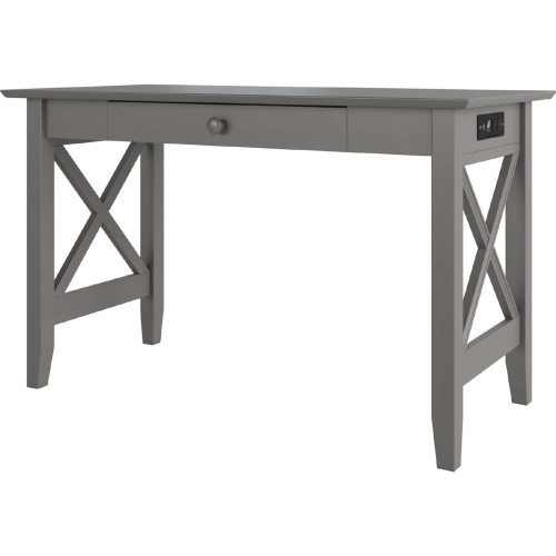 Lexi X Design Desk w/ Drawer & Charging Station in Grey Finish Wood