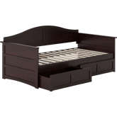 Acadia Twin Daybed w/ 2 Drawers in Espresso Finish Wood