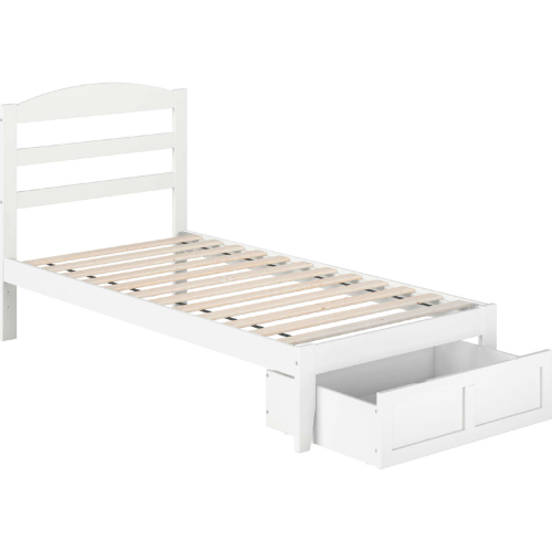 Warren Twin Bed with Foot Drawer in White Finish