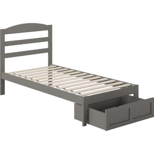 Warren Twin Bed w/ Foot Drawer in Grey Finish