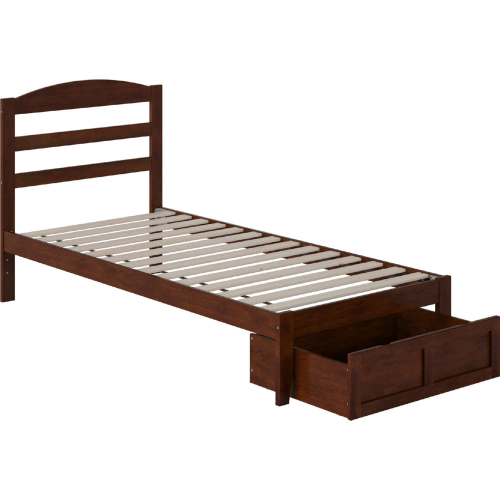 Warren Twin XL Bed w/ Foot Drawer in Walnut Finish