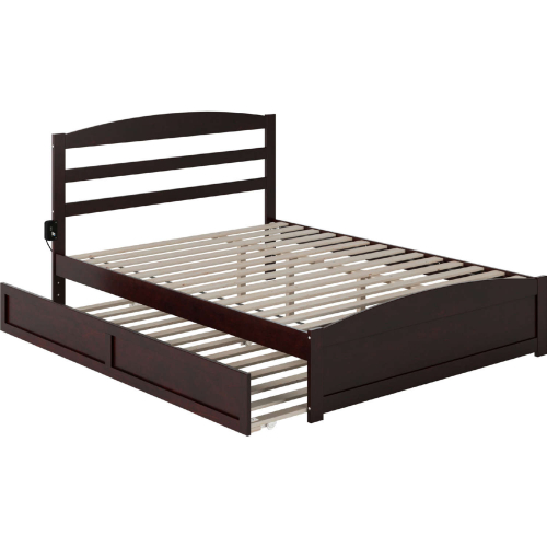 Warren Queen Platform Bed w/ Footboard & Twin XL Trundle in Espresso