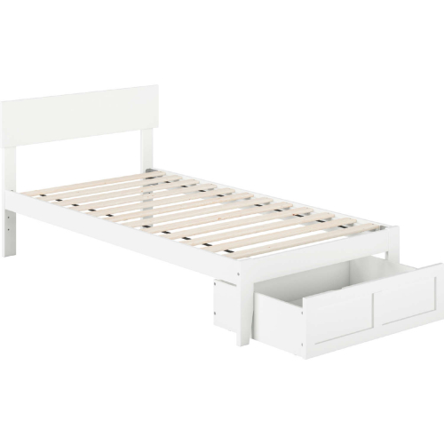 Boston Twin Bed w/ Foot Drawer in White