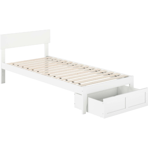 Boston Twin Extra Long Bed with Foot Drawer in White