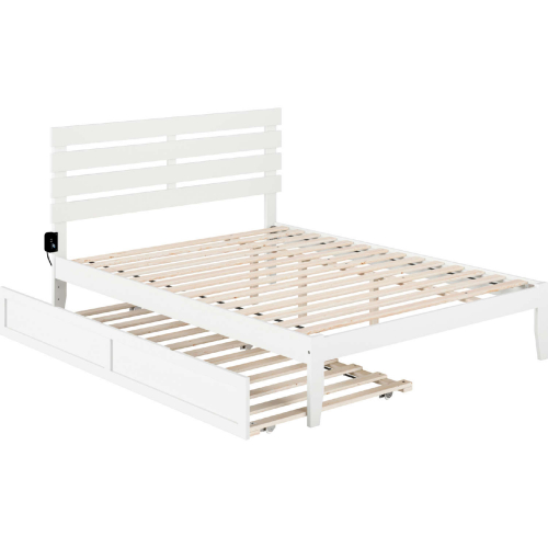 Oxford Queen Bed w/ USB Turbo Charger & Twin Extra Long Trundle in White