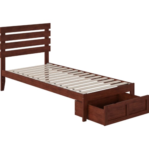 Oxford Twin Extra Long Bed w/ Foot Drawer & USB Turbo Charger in Walnut