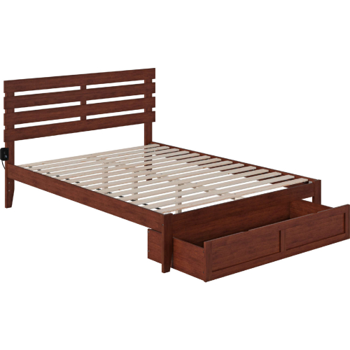 Oxford Queen Bed w/ Foot Drawer & USB Turbo Charger in Walnut