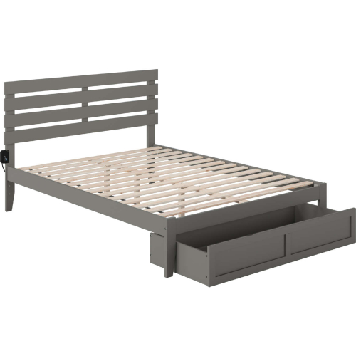 Oxford Queen Bed w/ Foot Drawer & USB Turbo Charger in Grey