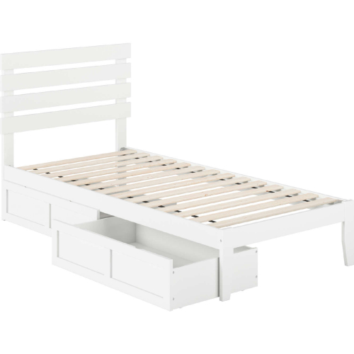 Oxford Twin Extra Long Bed w/ USB Turbo Charger & 2 Extra Long Drawers in White