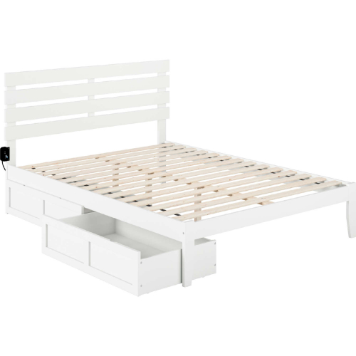 Oxford Queen Bed w/ USB Turbo Charger & 2 Extra Long Drawers in White