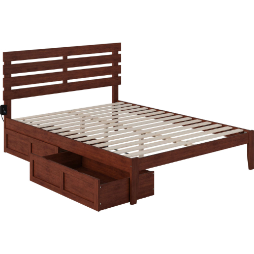 Oxford Queen Bed w/ USB Turbo Charger & 2 Extra Long Drawers in Walnut