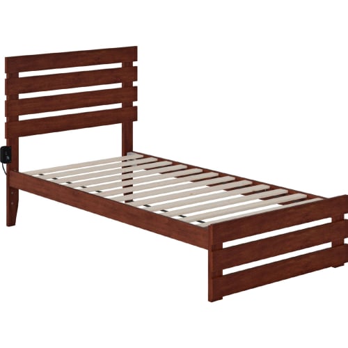 Oxford Twin Bed w/ Footboard & USB Turbo Charger in Walnut