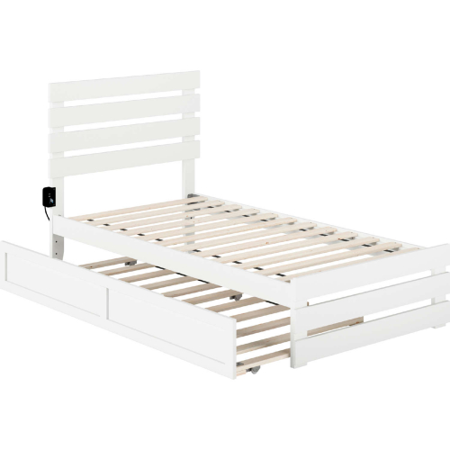 Oxford Twin Bed w/ Footboard & USB Turbo Charger w/ Twin Trundle in White