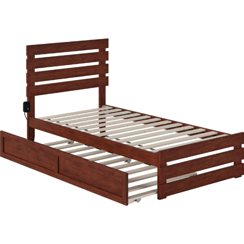 Oxford Twin Bed w/ Footboard & USB Turbo Charger w/ Twin Trundle in Walnut