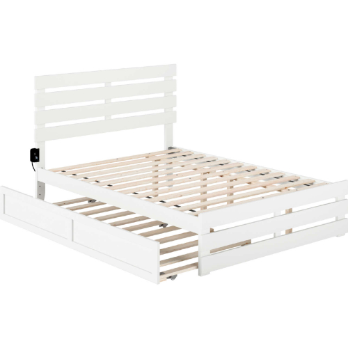 Oxford Full Bed w/ Footboard & USB Turbo Charger w/ Twin Trundle in White