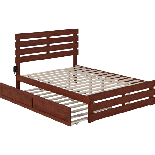 Oxford Full Bed w/ Footboard & USB Turbo Charger w/ Twin Trundle in Walnut