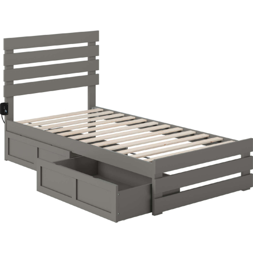 Oxford Twin Bed w/ Footboard, USB Turbo Charger & 2 Drawers in Grey