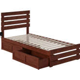 Oxford Twin Ex Long Bed w/ Footboard, USB Turbo Charger & 2 Ex Long Drawers in Walnut