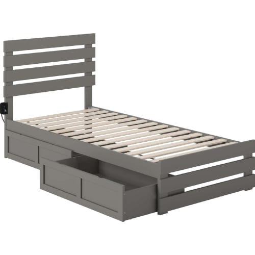 Oxford Twin Ex Long Bed w/ Footboard, USB Turbo Charger & 2 Ex Long Drawers in Grey