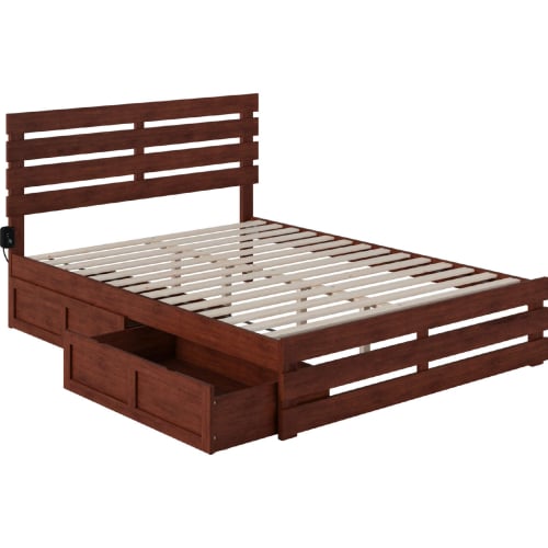 Oxford Queen Bed w/ Footboard, USB Turbo Charger & 2 Extra Long Drawers in Walnut