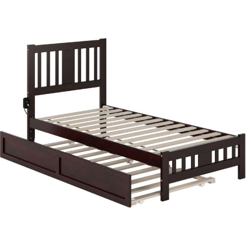 Tahoe Twin Bed w/ Footboard & Twin Trundle in Espresso Finish Wood