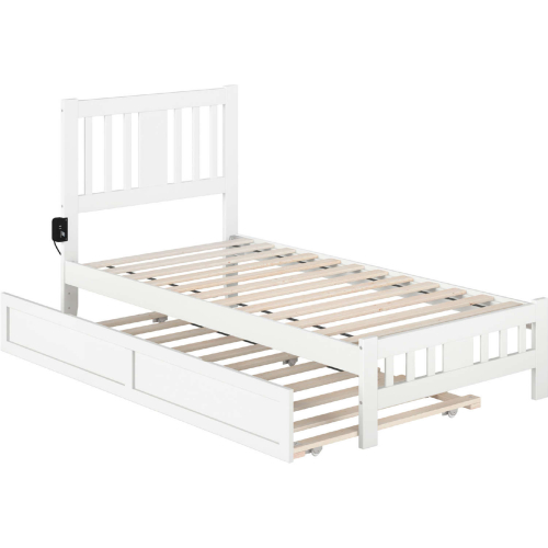 Tahoe Twin Bed w/ Footboard & Twin Trundle in White Finish