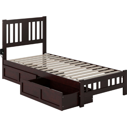 Tahoe Twin XL Bed w/ Footboard & 2 Drawers in Espresso Finish Wood