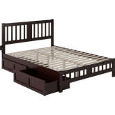 Tahoe Queen Bed w/ Footboard & 2 Drawers in Espresso Finish Wood